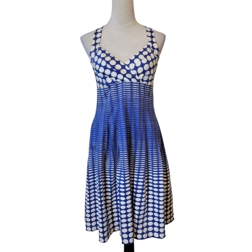 Calvin Klein Blue & White Sleeveless Graphic‎ Fit and Flare Dress Size 4